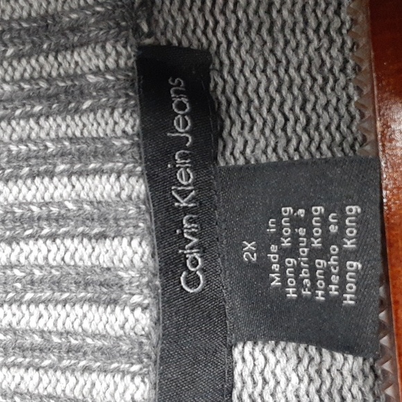 Calvin Klein Men's Gray Heavy Patchwork Zip Up Sweater - Picture 3 of 10